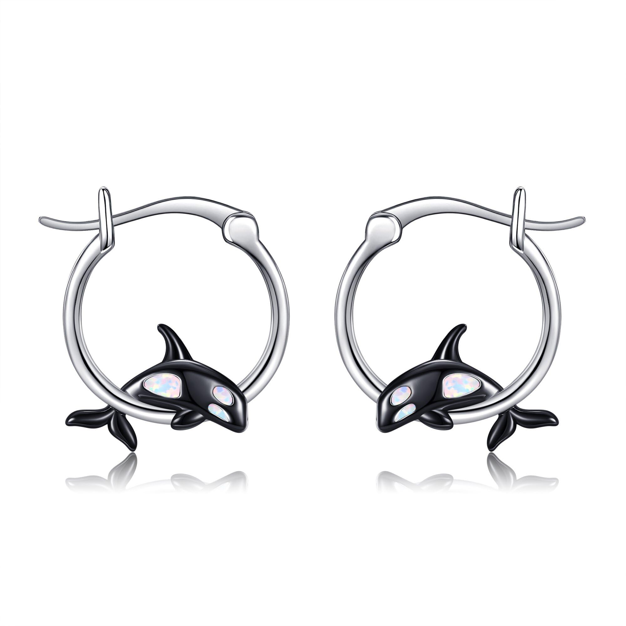 

Killer whale earrings for 925 killer whale hoop killer whale birthday present women, silver, hypoallergenic, whale, earrings, goods, accessories, чорний