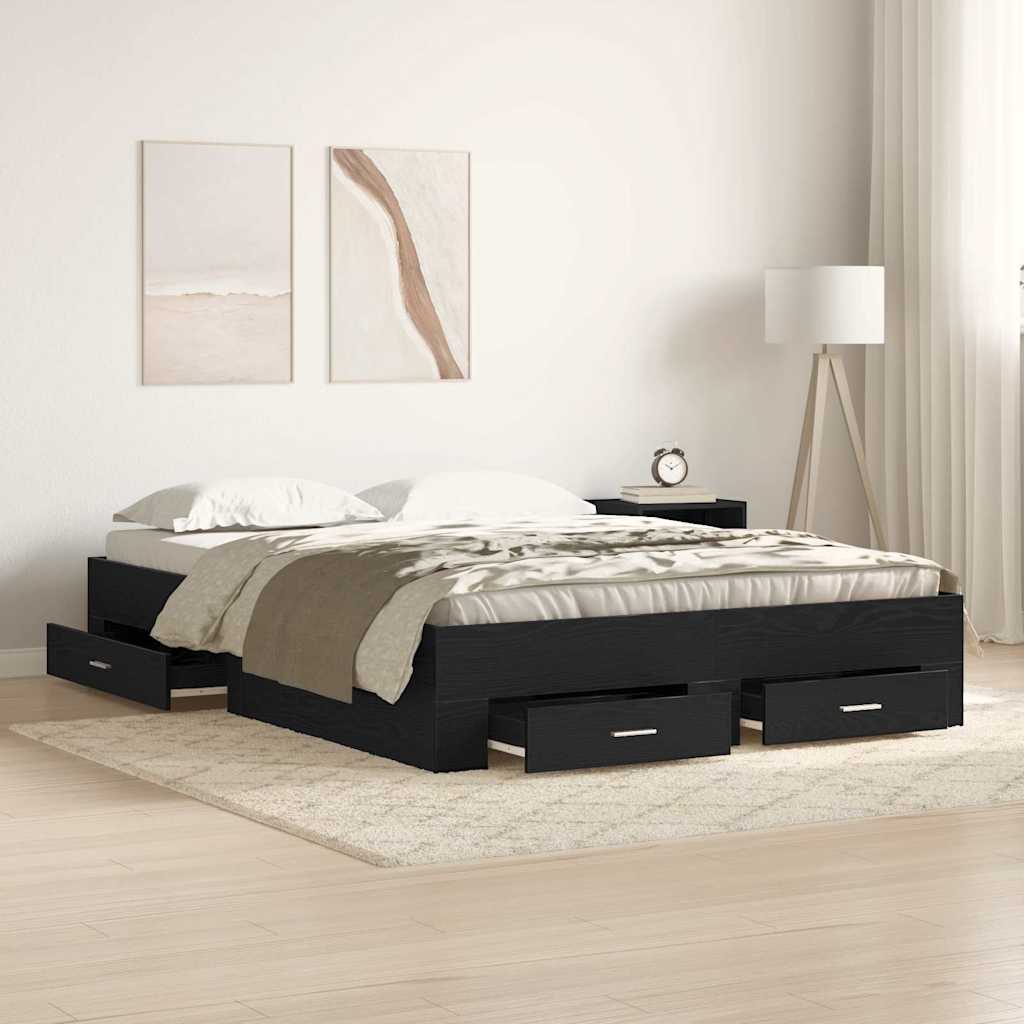 Bed Frame in Black Oak Look 135 x 190 cm Wood Based Material