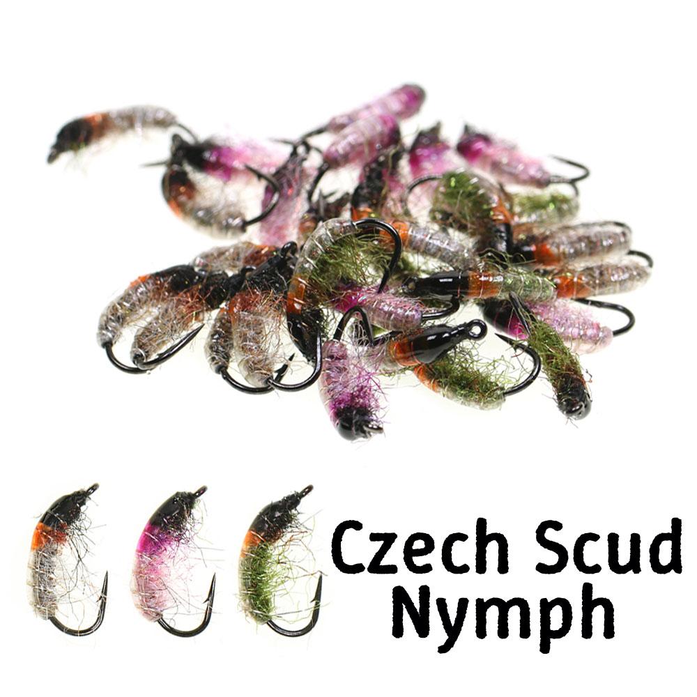 6PCS Scud Nymph Flies Copper Wire Weighted Flash Dubbing Caddis Larva Emerger Fly Fishing for Trout Czech Nymphing River Fishing
