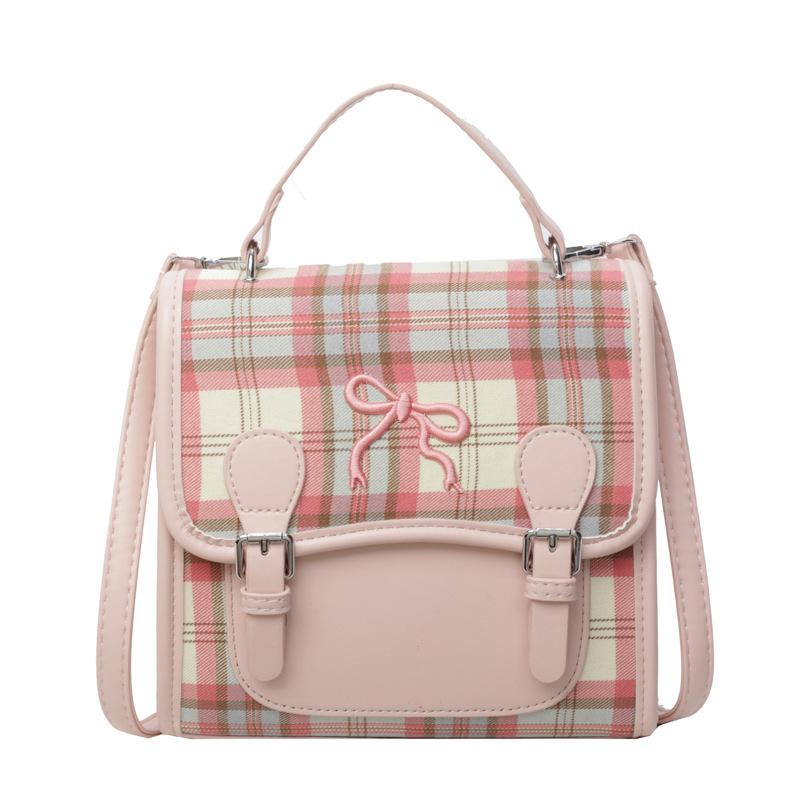 

2025 new Korean version cute girl plaid backpack ins student small backpack portable niche girl schoolbag розовый