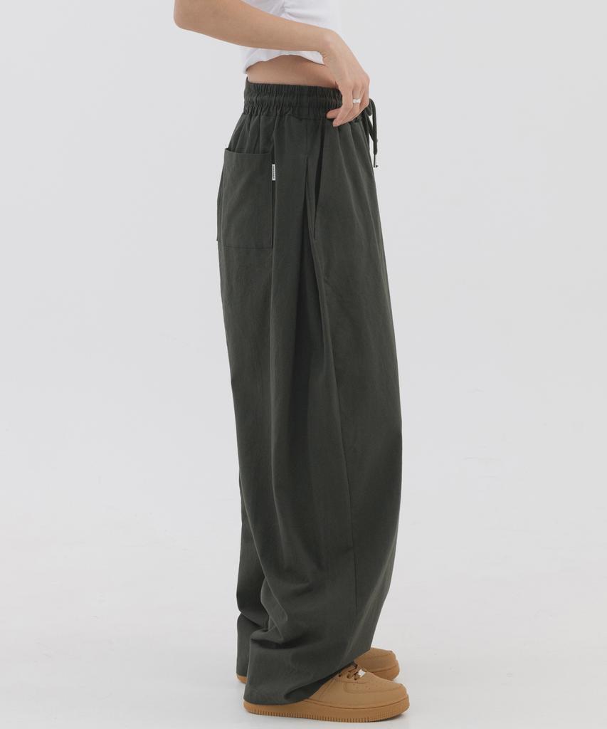 PIANER Linen-Like Side Pleated Balloon Pants (Charcoal)