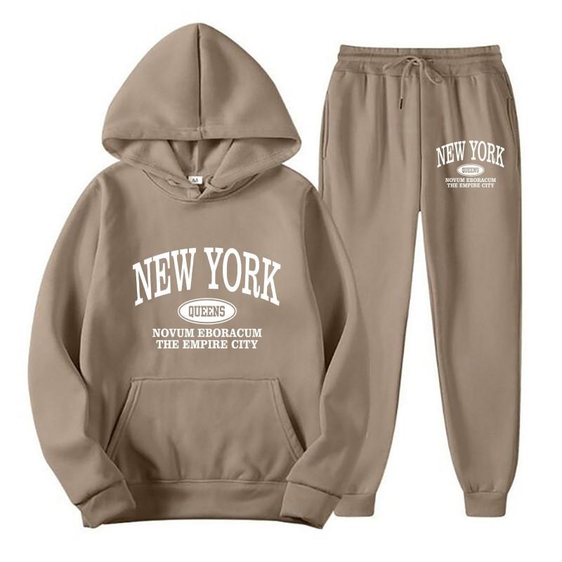 Mens Hooded Sweatshirt Set With Print Casual Sportswear Two-Piece Outfit Fall