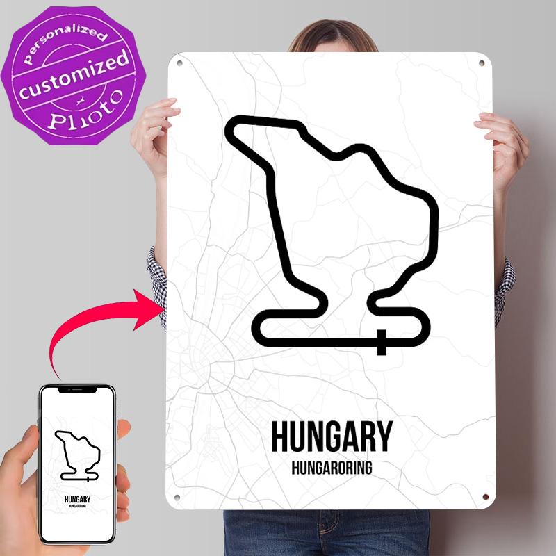 Hungaroring Circuit Poster Retro D Printed Metal Signs Customized Wall Hanging Gift for Modern Home Decoration Gaming Tin Sign