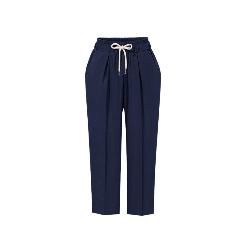 

Брюки кэжуал длиной девять точек женские осенние с высокой посадкой, прямые, свободные и тонкие 6XL темно-синий