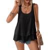 Women Orange Double Layered Ruffle Hem U Neck Sleeveless Tank Top