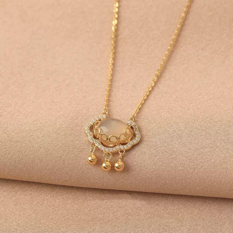 S925 Auspicious Clouds Ruyi Peace Lock Necklace - Ethnic Style Women's White Chalcedony Clavicle Chain