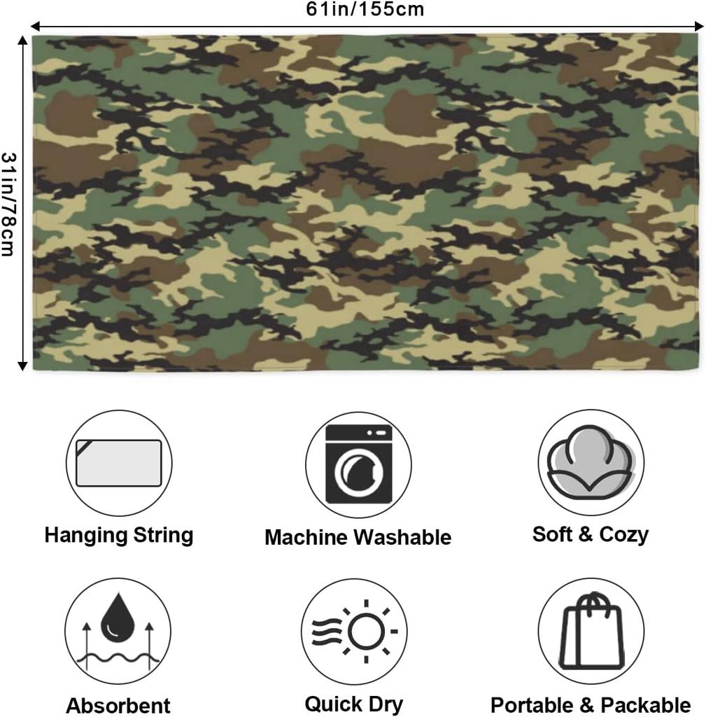 Armee-Print Camouflage Dickes Strandtuch Mikrofaser Leicht, Schnelltrocknend, Übergröße Große Strandtücher für Erwachsene, Sandfrei, Pool