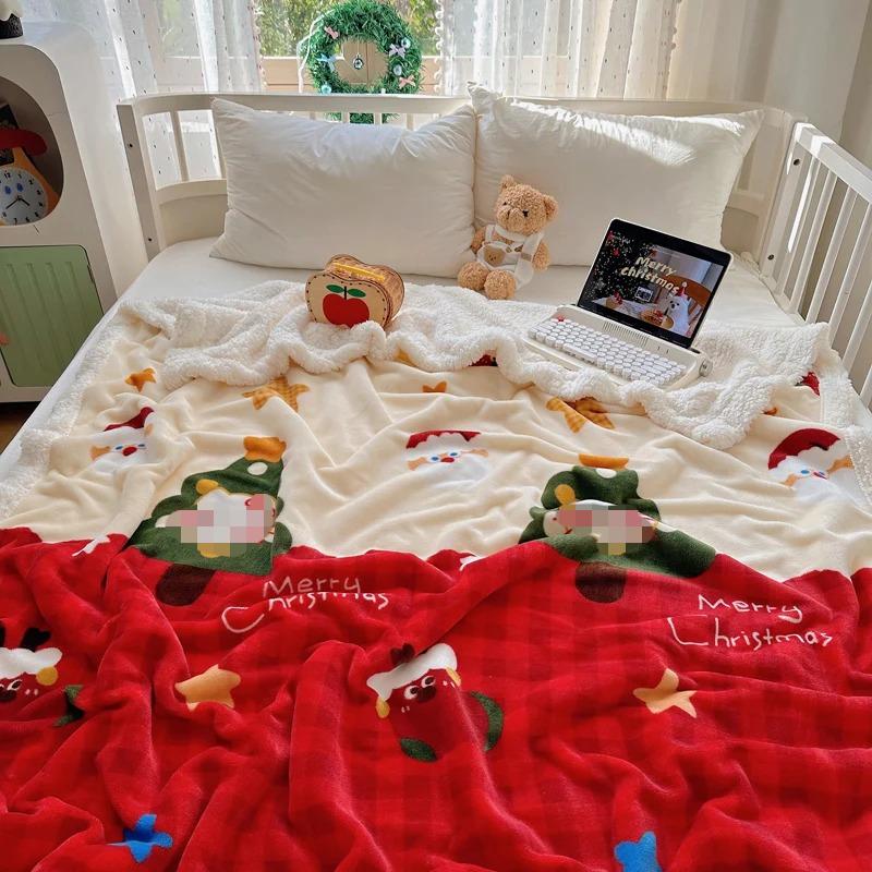 Christmas Thickened Sofa Blanket Lamb Fleece Multifunctional Blanket Cartoon Milk Fleece Nap Blanket