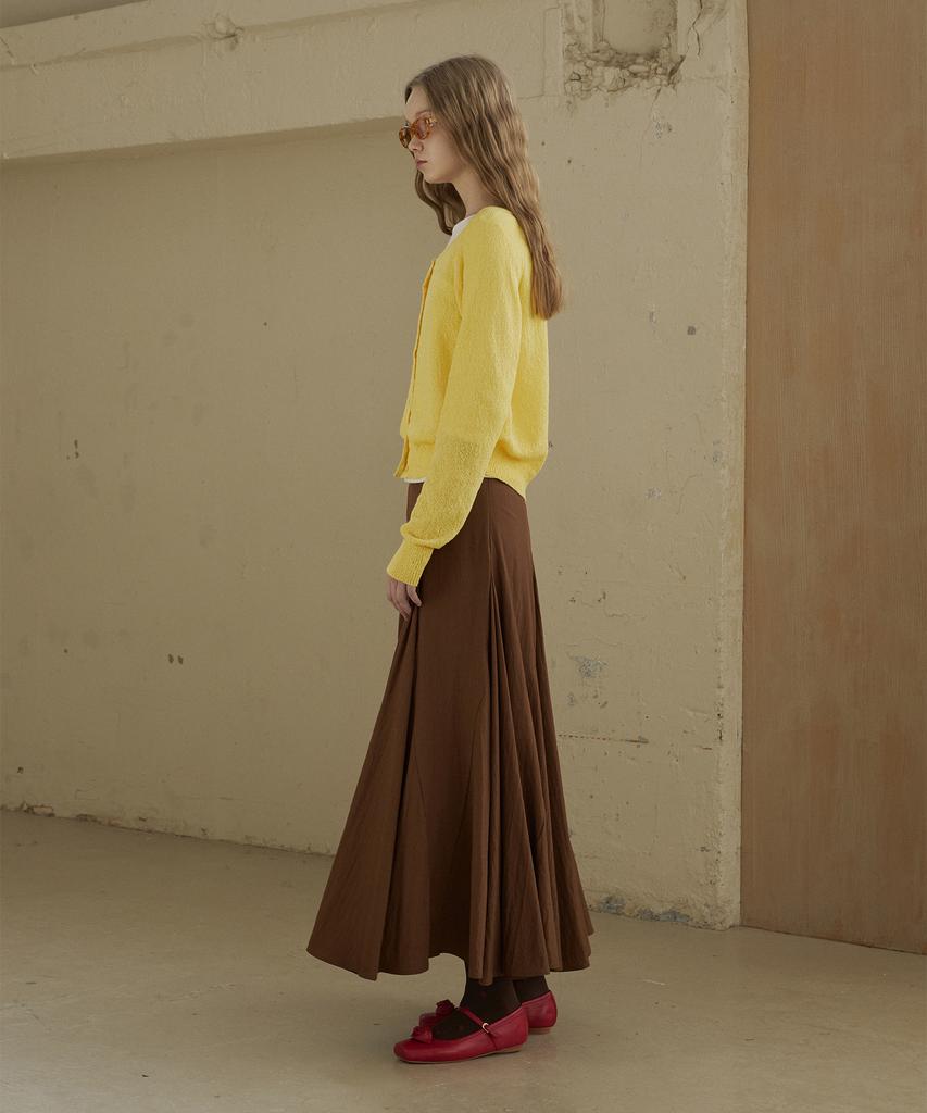 GREENBUTTER Flare Section Long Skirt (Brown)