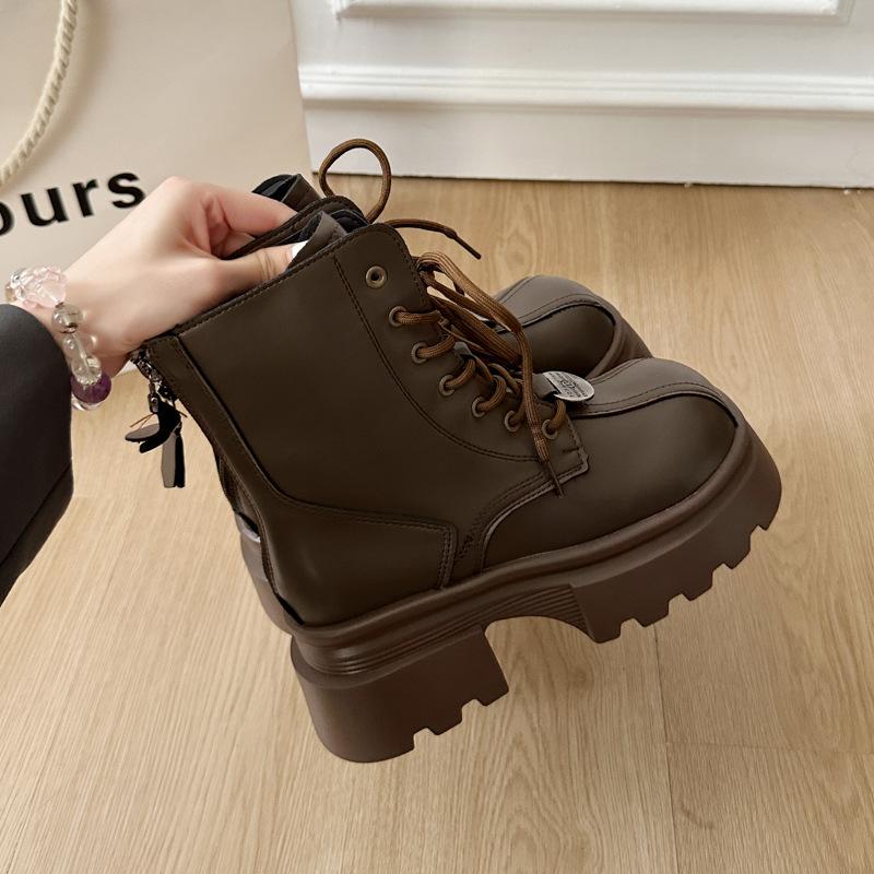 

Европейские мартинсы на толстой подошве для женской коллекции осень-зима 2025, новые дышащие модные ботинки с большой головой на шнуровке, модные ботильоны в британском стиле 40 хаки