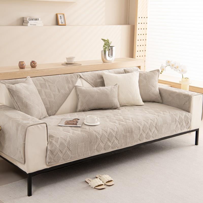 Sofa Cushion Solid Color Plush Sofa Cover All-Inclusive Quilted Thickened Seat Cushion Cover  New Light Luxury Cover
