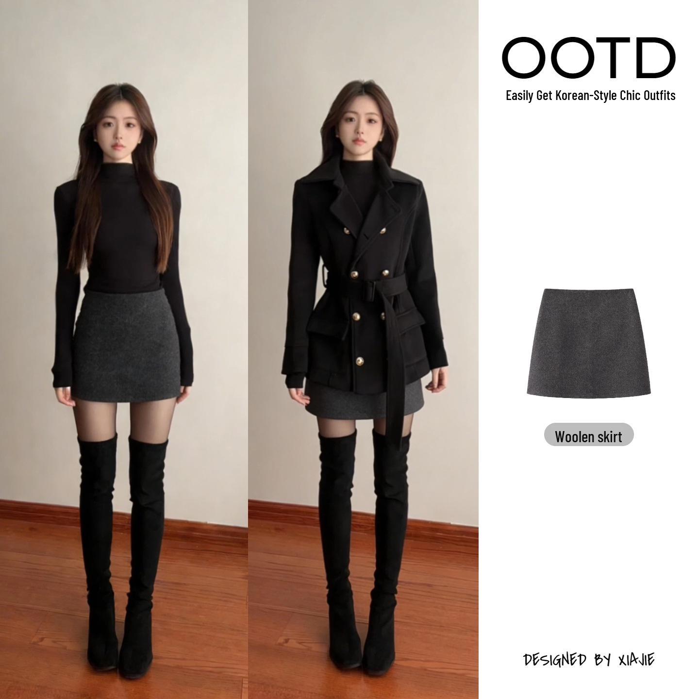 Women s Gray Polka Dot Wool A-Line Mini Skirt - Autumn/Winter 2026 Collection L (for 101-110 lbs)