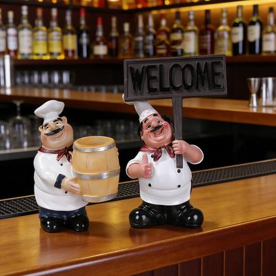 Figura de Resina de Chef Gordo Pizarra Portamensajes Portapinchos Escultura de Estatua de Chef de Resina Decoración de Encimera de Cocina Adorno para Hogar Cafetería Restaurante