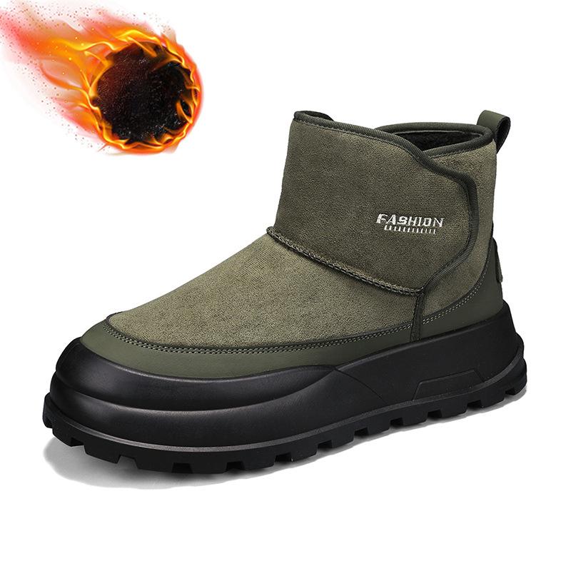 Winter Snow Boots for Men Warm Faux Suede Ankle Booties With Faux Fur Lining Men's Non-Slip Walking High-Top Shoes for Hiking Comfortable Short Boots