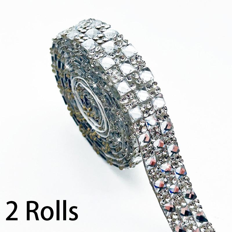 

2 рулона аксессуаров для одежды для шляп, сумок, курток, стразовая лента, приклеиваемая утюгом, стекло, самоклеящаяся цепочка, лента, многоцветная