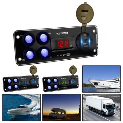 For Car RV Truck ATV UTV Camper Caravan 12-24V 4 Gang Switch Panel PD Car Charging QC3.0 Voltmeter Car Push Button