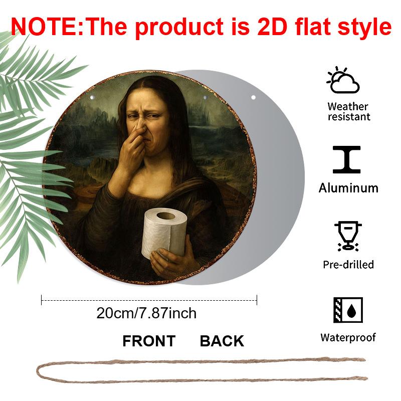 2D Flat, 1pc Funny Mona Lisa Covering Nose Restroom Aluminum Sign - Vintage Bathroom Wall Decor, Waterproof Rust-Proof Wall Plaque, Suitable for