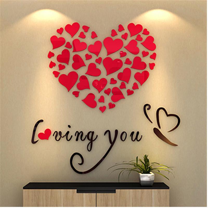 Adesivi Murali a Forma di Cuore Caldi Romantici Soggiorno Camera da Letto Acrilici Autoadesivi Caldi Decorazioni Murali per Stanza di Ragazza