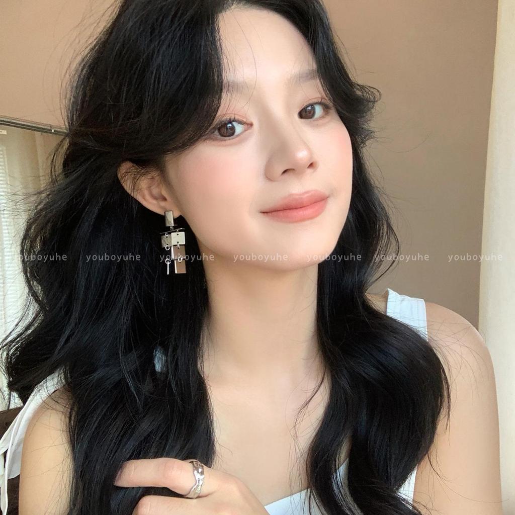 Silver Square Metal Tassel Earrings: Heavy-Duty, High-End Studs for Women, New 2025 Edition