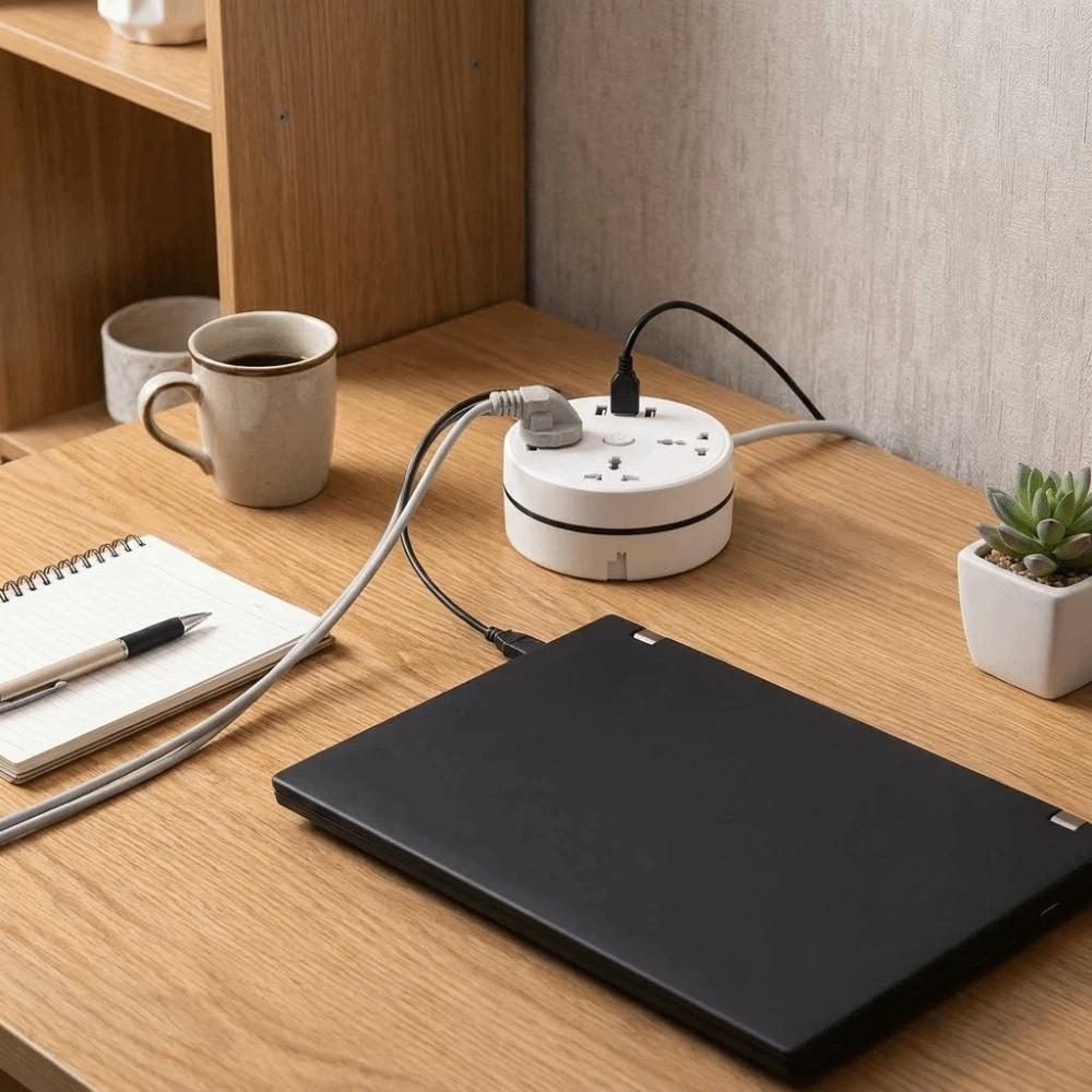 3 USB Ports Portable Extension Socket Round Design USB Charger Plug  International Travel