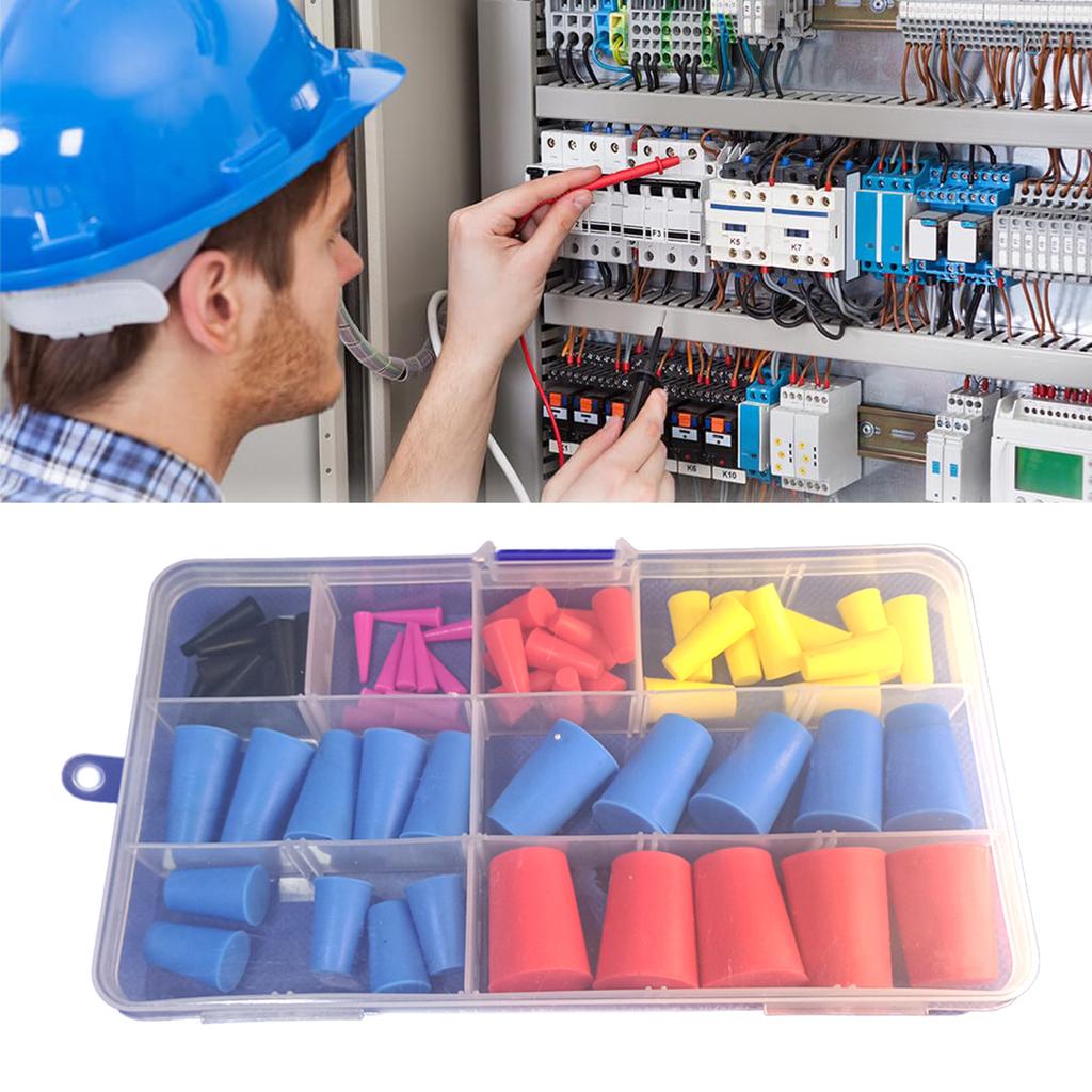 Komplettes Set von 60 Silikon-Sortimentskegelstopfen Silikonstopfen Konische Lochstopfen für Laborgeräte & Lochabdeckung