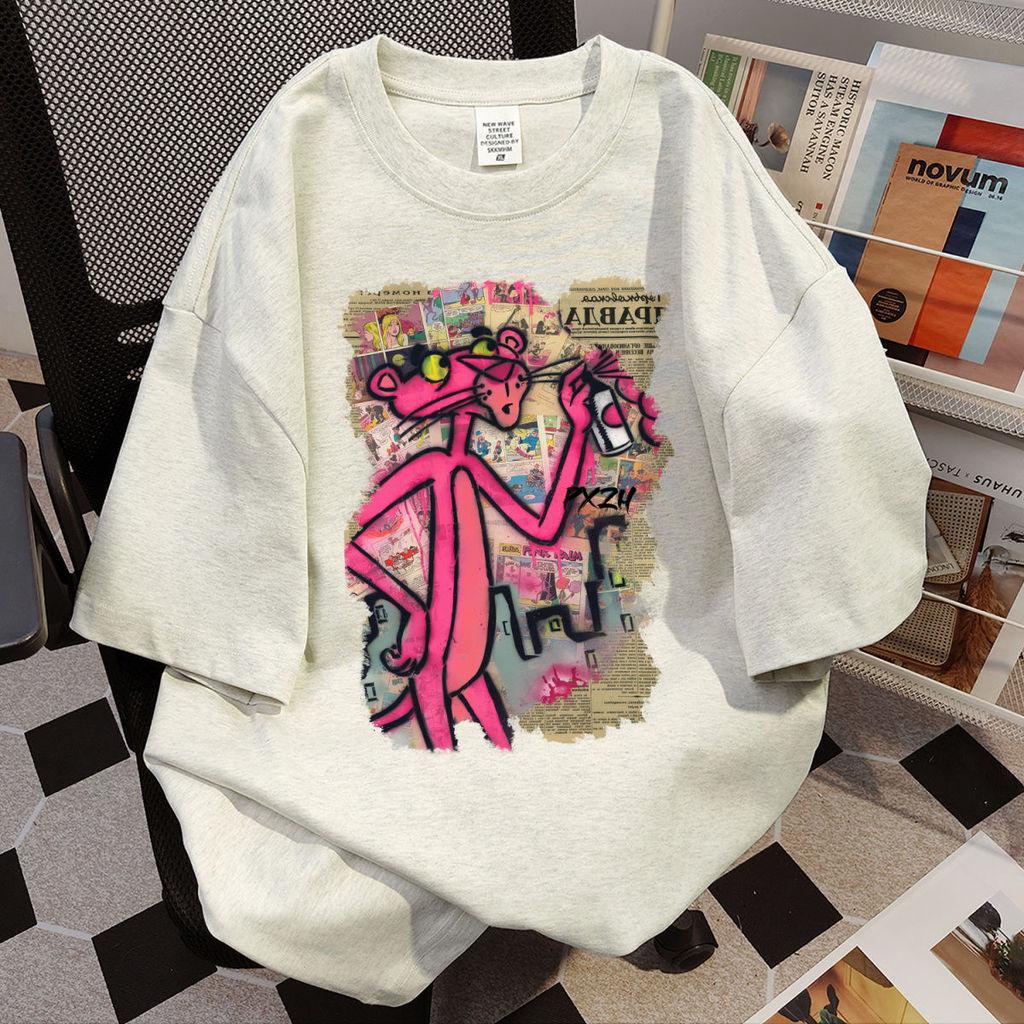 T Shirt Women Summer Pink Panther 3d Cotton Print Short Sleeve Casual Loose Fit For Teen Girls