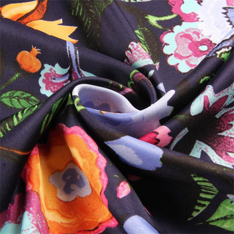POBING Silk Scarf Women Large Shawls Animals Life Tree Print Stoles Square Bandana Luxury Kerchief Hijab Female Foulards 130CM