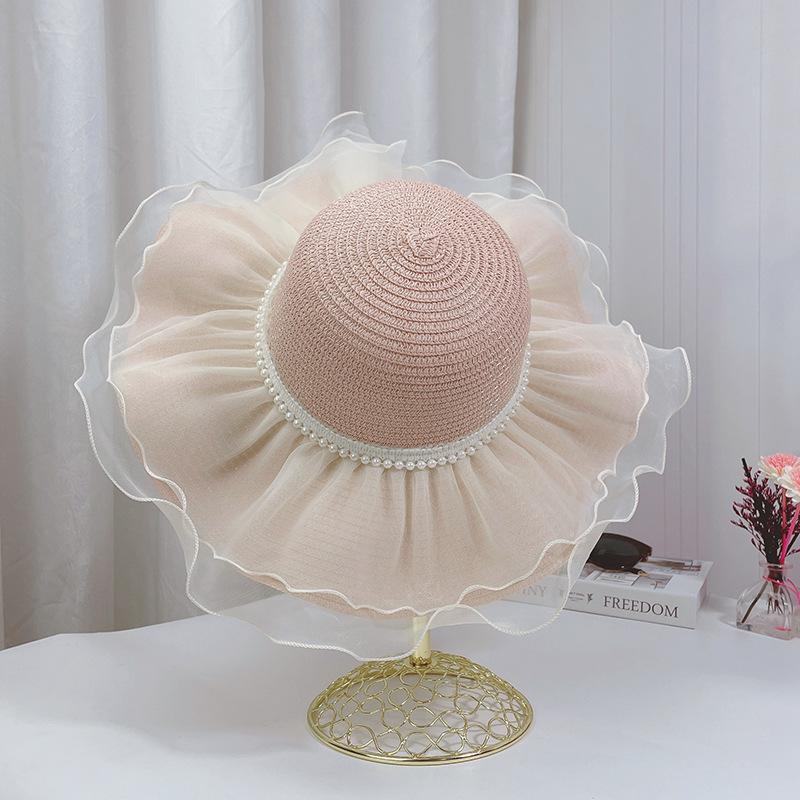 

Сетчатая шляпа от солнца, женская, летняя, соломенная шляпа, новый стиль, шляпа от солнца, шляпа от солнца для отпуска, пляжная шляпа, большие поля розовый