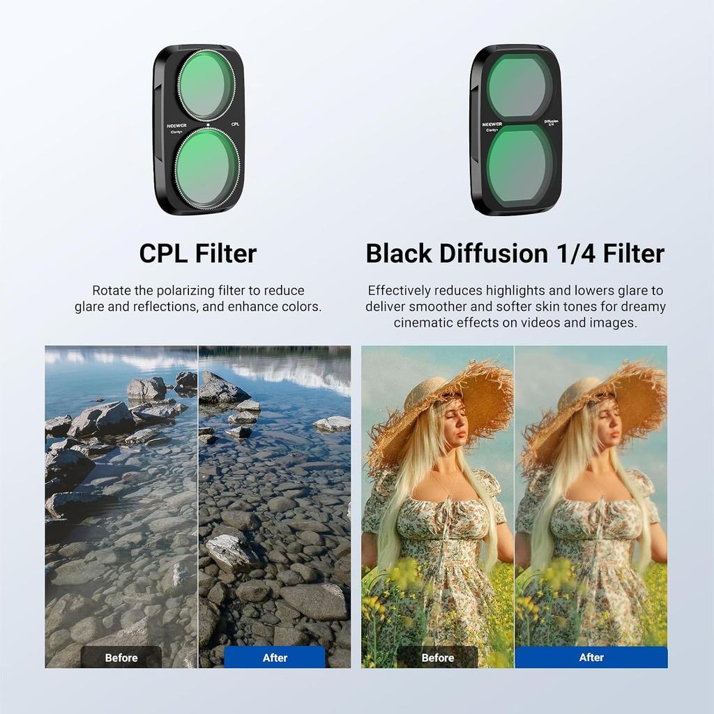 NEEWER Clarity+ ND/CPL/Effektfilter Kompatibel mit Osmo Pocket 4P | HD Optisch, Variabler ND Neutraldichte ND2-32