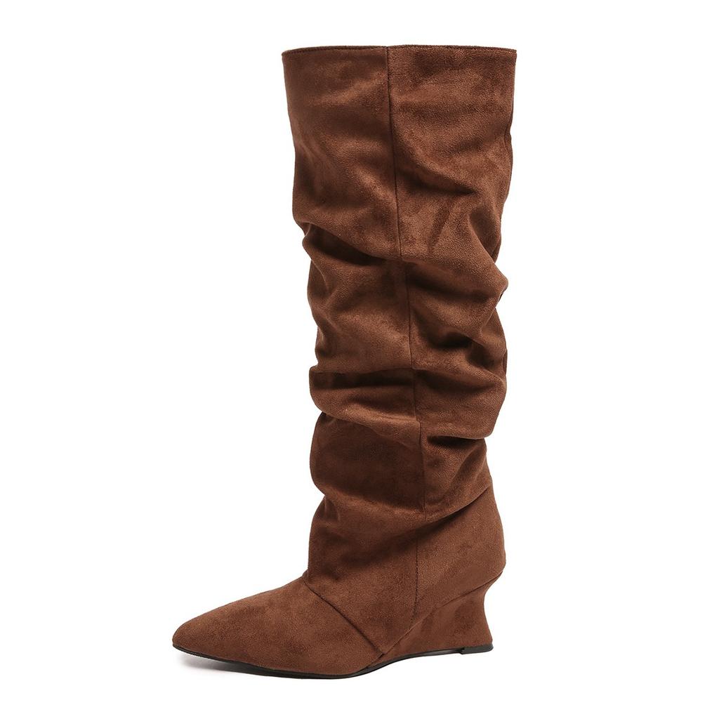 Anti-slip Pointed-toe Retro Long Boots, New Style, Large Size, Platform Heel Boots, Women's Shoes