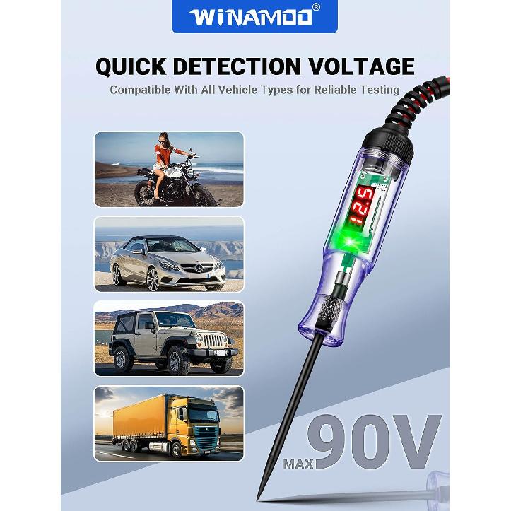 Test Light Automotive 5-90V Digital LED Circuit Tester With Voltage Display, Auto Bidirectional Voltage Tester, Electric Test Pen With Extended