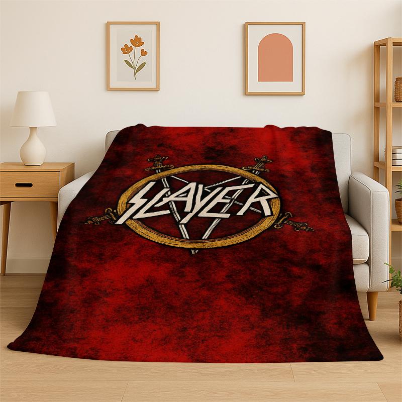 Retro Slayer Heavy Metal Rcck Band Sign Flannel Blanket Soft Warm Throw Blanket for Bedroom Living Room Bed Travel Picnic Gift