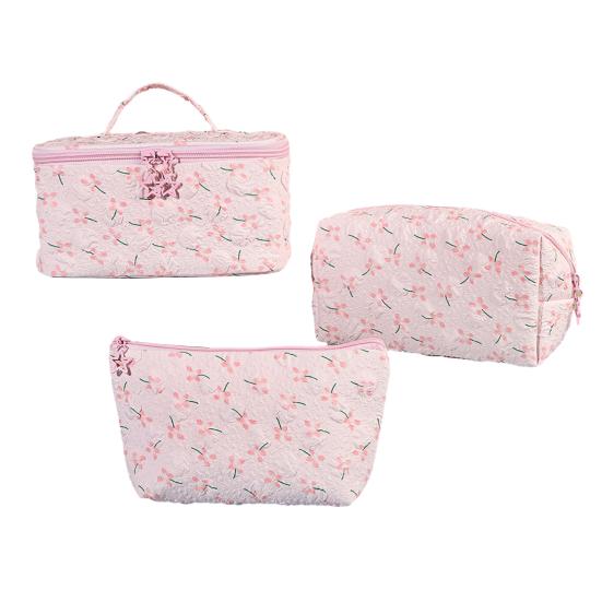 

3 шт./набор косметичка с цветочным принтом, на молнии, для хранения косметики, большая вместимость, органайзер для туалетных принадлежностей для путешествий, отпуска, повседневного использования розовый