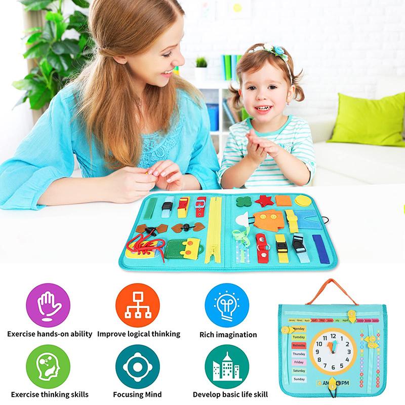 Montessori Sensory Board Busy Book Reisespielzeug Vorschulische Lernaktivitäten Pädagogisch für Kleinkinder Kinder Grundlegende Lebenskompetenzspielzeug