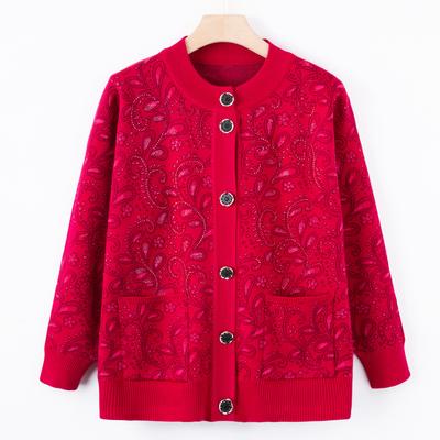 Cardigan Lavorato a Maglia da Donna Anziana e di Mezza Età in Autunno e Inverno, Maglione Largo Plus-size da Anziana e Mamma, Nuovo Cappotto Autunnale Girocollo