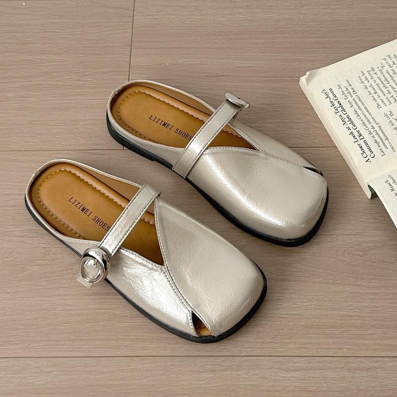Flat bottom square head bag head half slippers women's summer outer wear new one pedal with skirt single shoes sandals