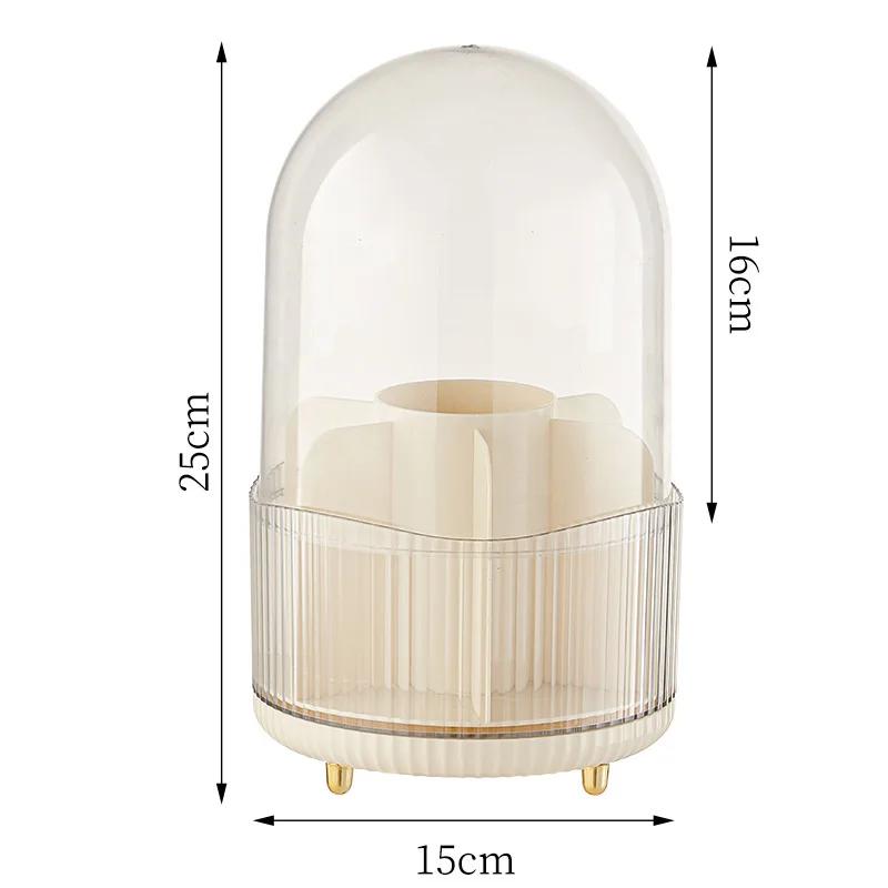 360 Rotating Makeup Brush Holder With Lid for Vanity Makeup Organizer Cosmetics Lipstick Storage Box Tools Cotton Swab Container