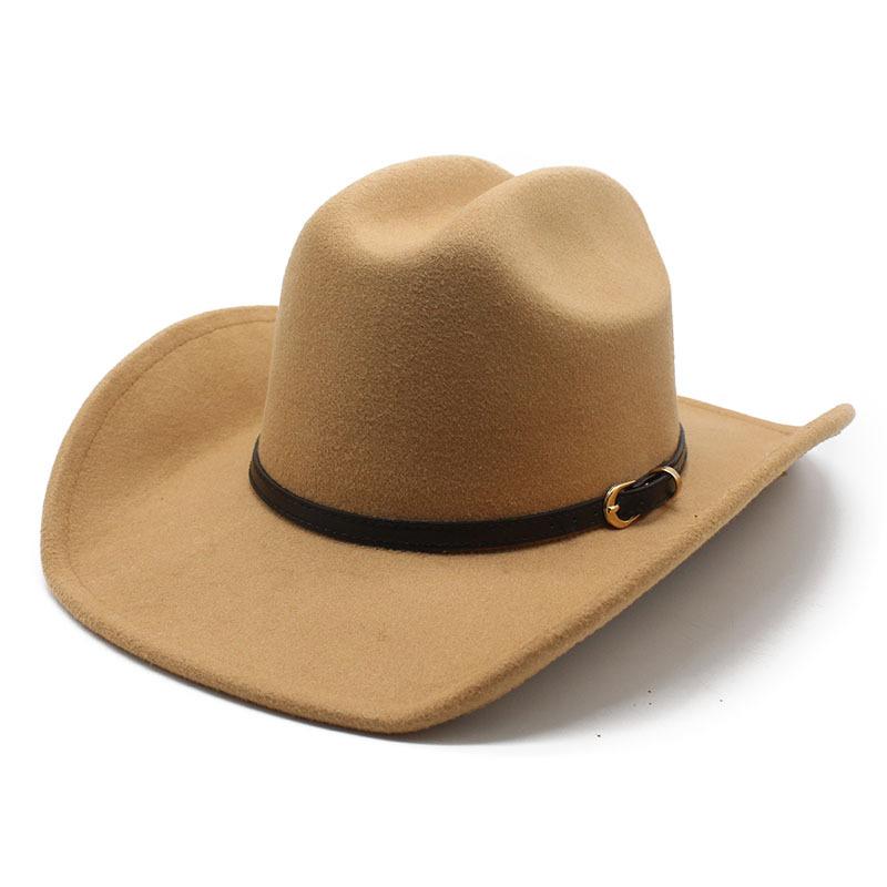 Western Cowboy Hat Retro Black Belt Woolen Top Hat Riding Hat Ethnic Style Hat Felt Hat 04
