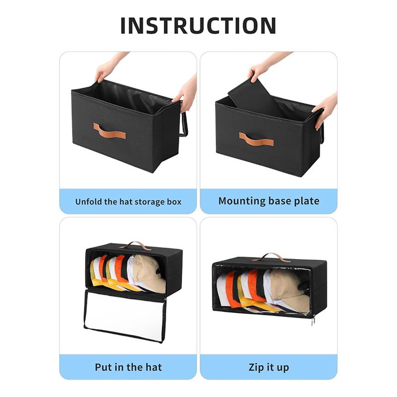 A25F-For Baseball Caps Front-Opening Hat Organizer 2 Pack, Stackable Rigid Clear Window Hat Storage Box