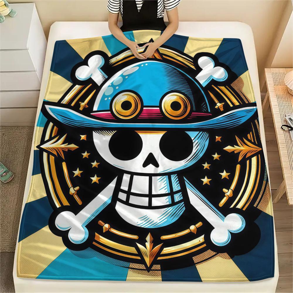 1PC One Piece Straw Hat Pirates Patterned Flannel Blanket Suitable For All Seasons For Home Decor Warmth And Comfort Gifts Holiday Present