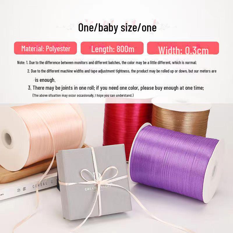 0.3cm Satin Ribbon for Bookmarks, Hair & Balloon Accessories, and Gift Packaging Bow.