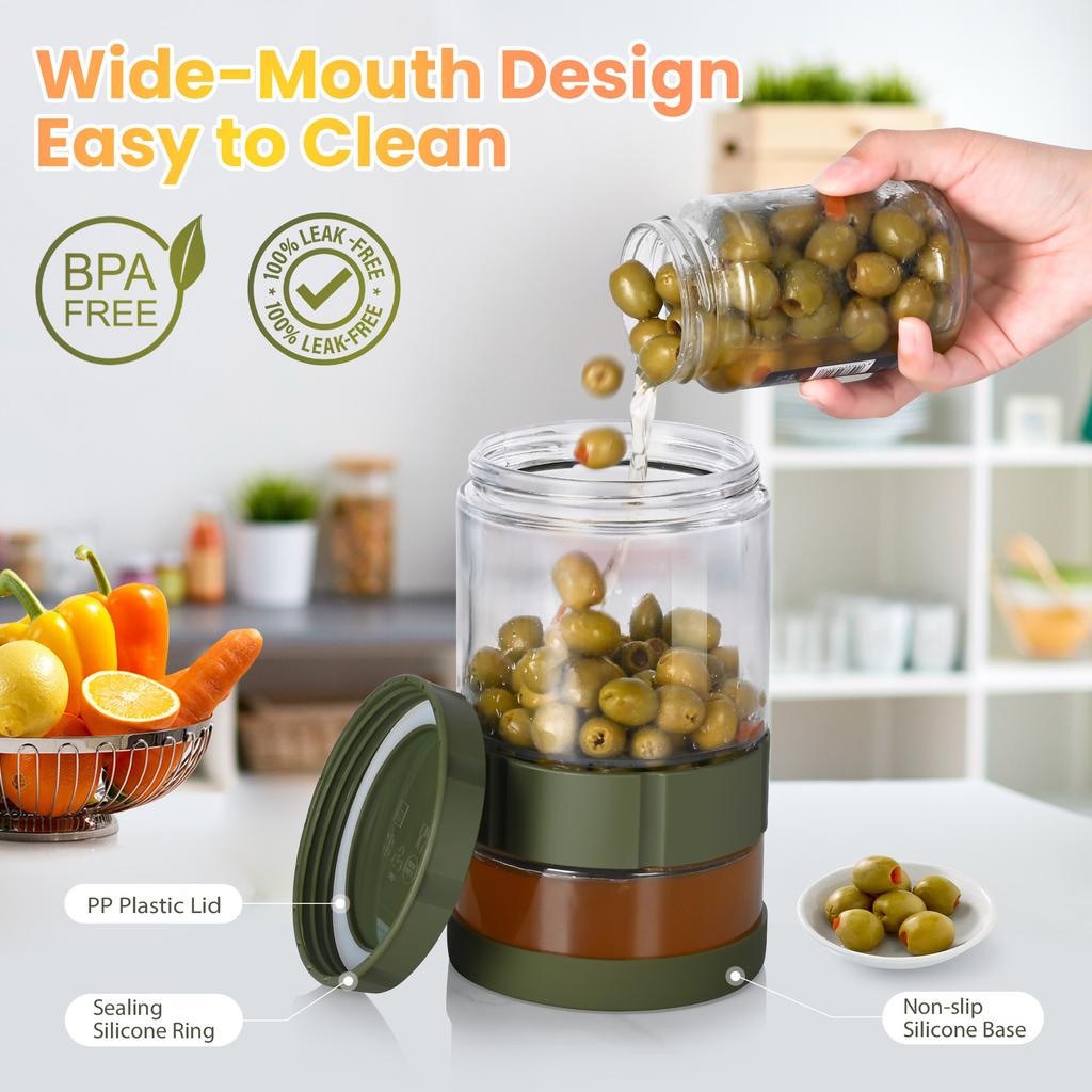 Glass Pickle Jar Dry Wet Separation Pickle and Olive Jar Upside Down Kimchi Cucumber Container Hourglass Jar for Airtight Storag