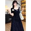 Big French retro floral dress for women's summer fat mm showing thin waist temperament high-end lace skirt