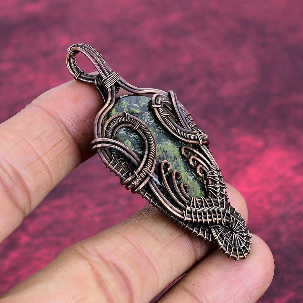 Dragon Bloodstone Pendant Copper Wire Wrapped Pendant Handmade Gemstone Jewelry