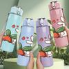 1PC Rabbit Pulling Carrot Cartoon Print 750ml Color Plastic Sports Water Bottle Leakproof Flip Straw Lid Suitable for Sports Office Home Use