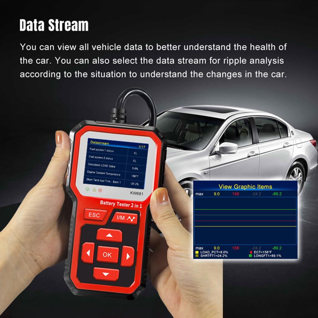 KONNWEI KW681 Car&Motrocycle Battery Tester & OBDII Diagnostic Scanner Tool 2 In 1