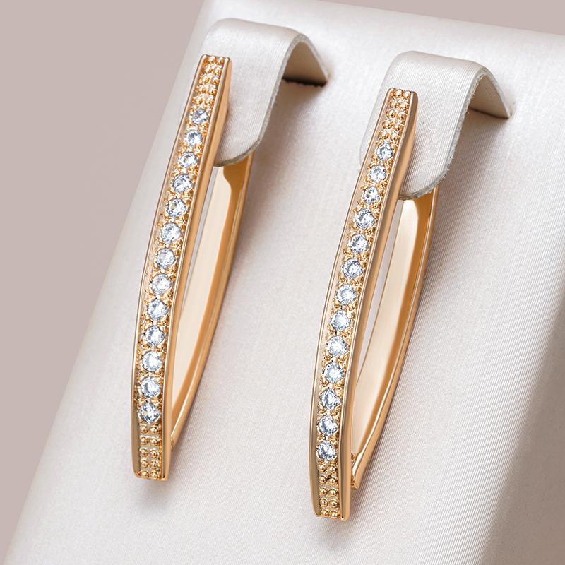 Rose Gold Color V Shape Long Earrings For Women Girl Fashion Natural Zircon Accessories High Quality Daily Jewelry