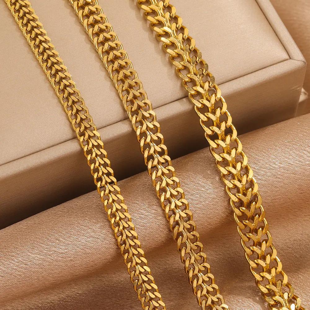18K Gold-Plated Double-Braided Flat Grind Stainless Steel Hip-Hop Chain - Various Sizes