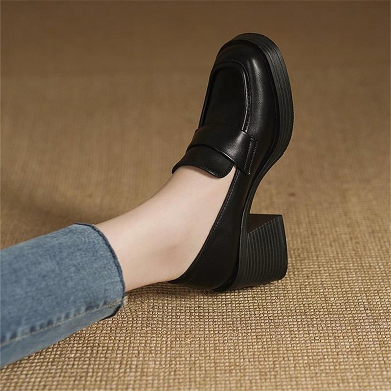 Fashion 2025 New Comfortable Waterproof Platform Casual Fashionable Women's Shoes Round Toe Cover Thick Heel High Heel Single Shoes