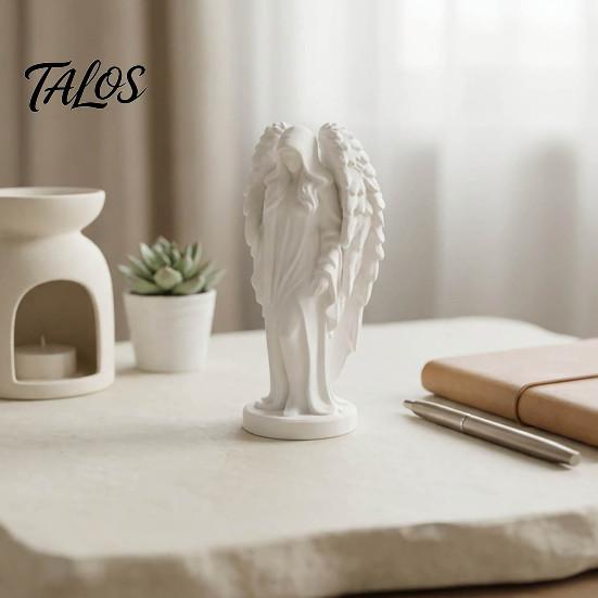 Durable PLA Statue 3D Printed Hooded Angel Figurine, Elegant White Winged Statue, Decor European Style Minimalist Desktop Sculpture for Home Office
